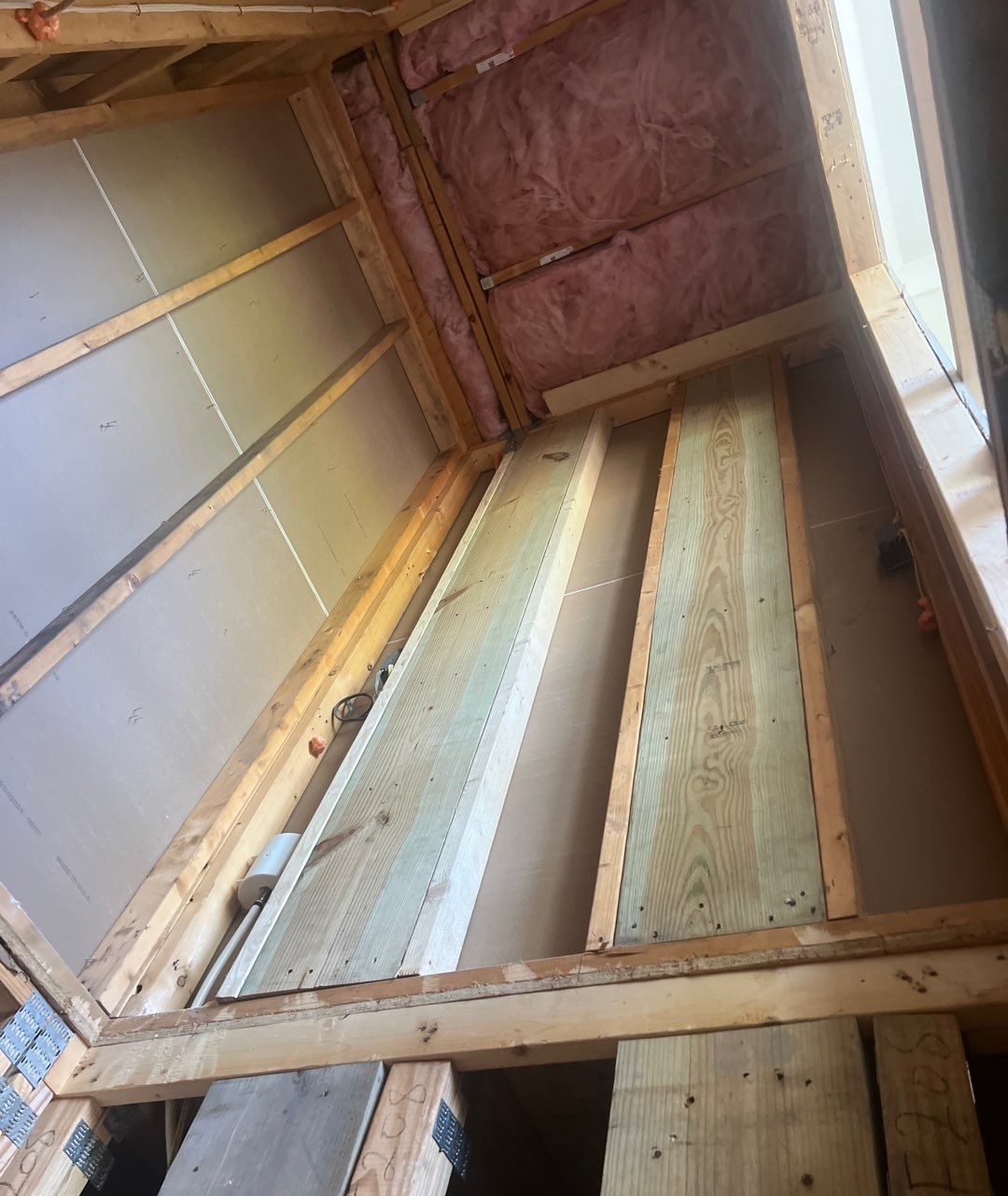 Elevator shaft framing beside the interior wall opening in Oak Island, NC