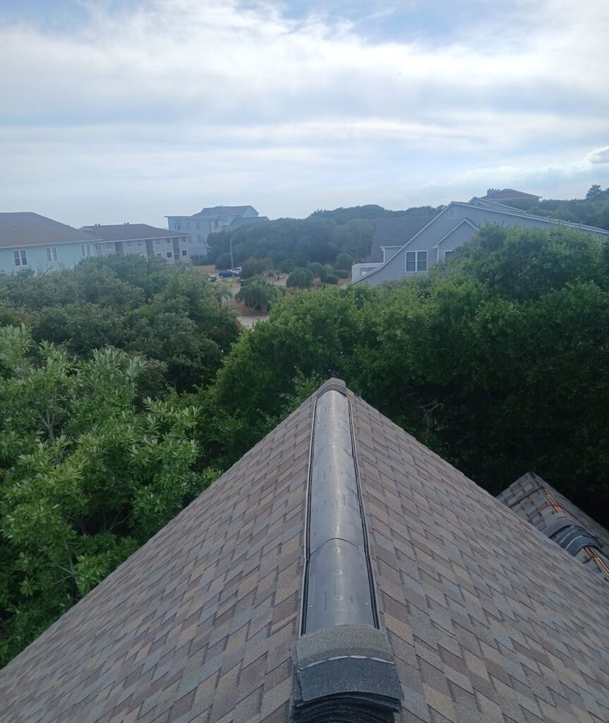 Installed shingle ridge overlooking the coastal neighborhood in Oak Island, NC