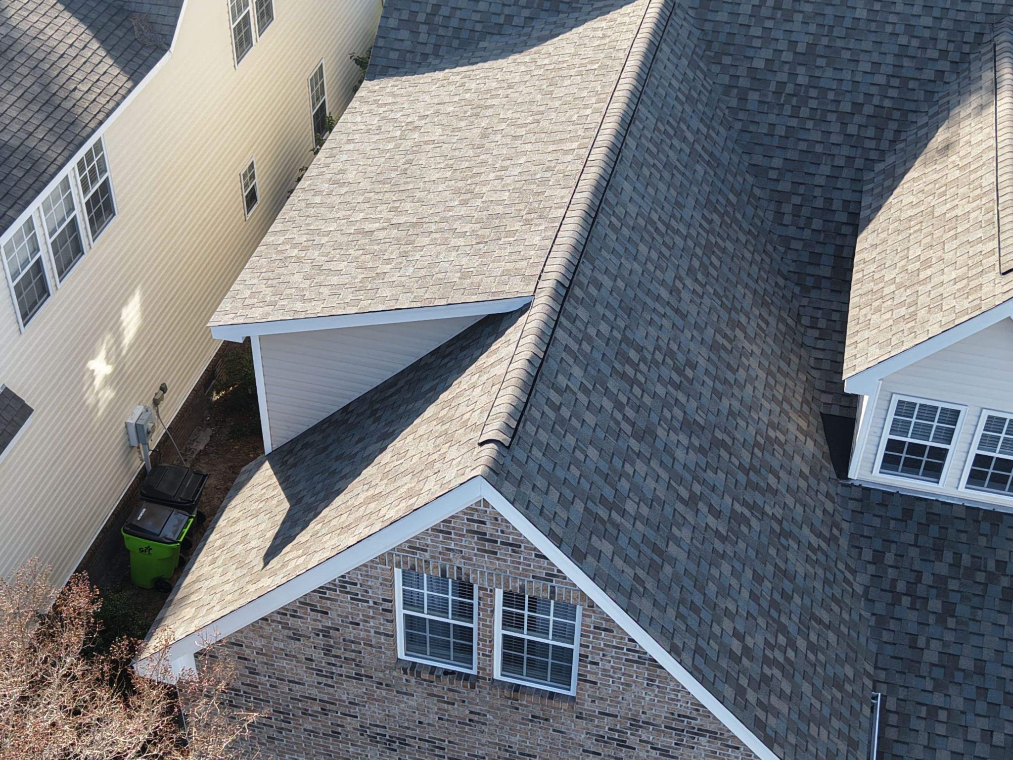 Roof valley and dormer viewed from above in Southport, NC